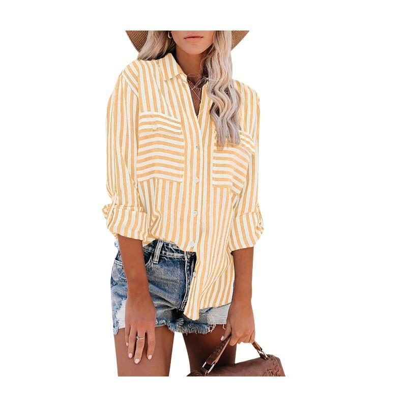 Women's Spring and Summer Striped Single Breasted Long Sleeve Shirt Women Elegant and Youth Woman Stylish Blouse