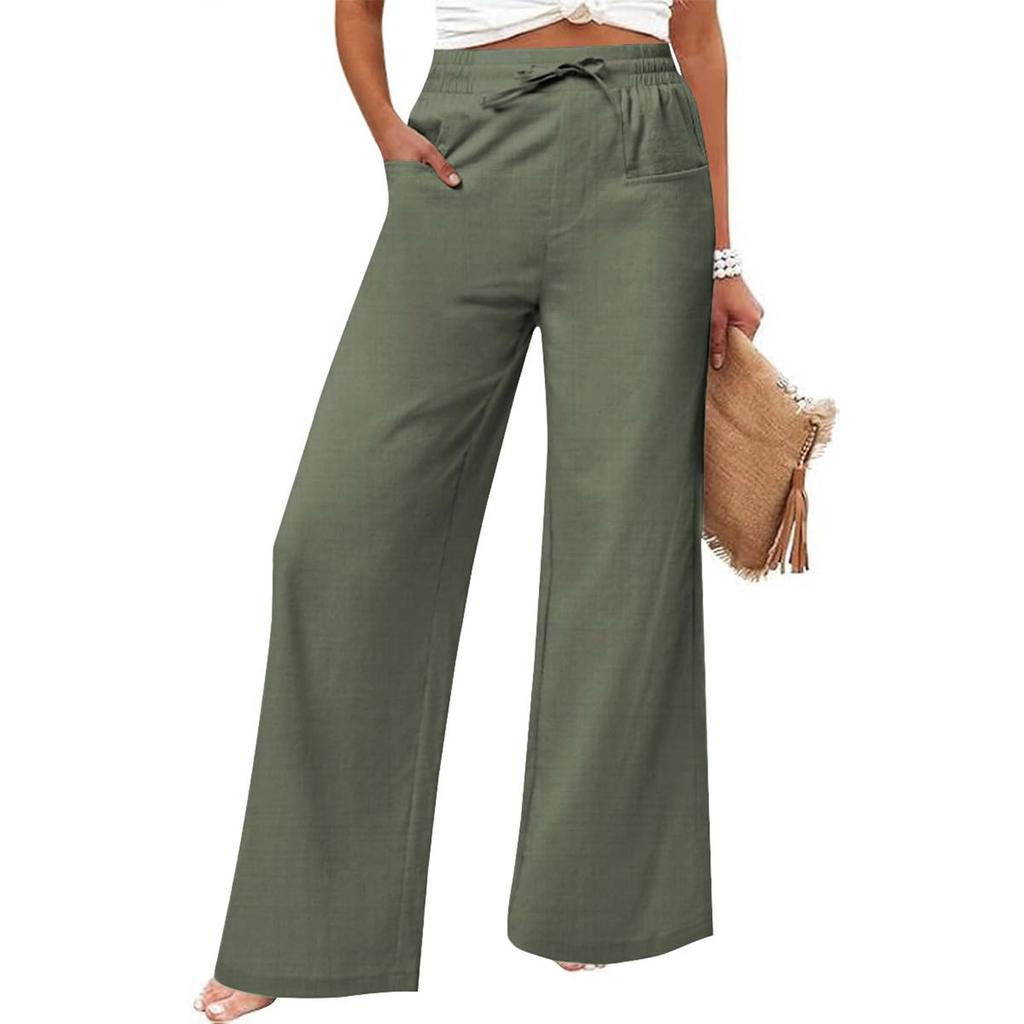 Women's Cotton And Linen Fashion Casual Pocket Drawstring Trousers