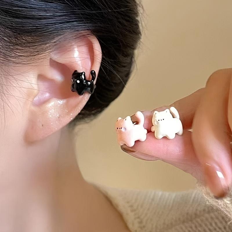 Cartoon Cat Ear Clip  Cute Soft Cute Sweet Girlish Heart Small Delicate No Ear Hole Earrings Fashionable High-Value Jewelry