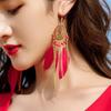 Women Bohemian Faux Feather Earrings Retro Ethnic Style Tassel Long Drop Dangle Earrings Jewelry Gifts For Girls