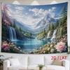 2D Flat - 2D Flat - 1pc 2D Flat Tapestry Snowcapped Mountains And Cascading Waterfalls Frame a Serene Valley Blooming with Pink Spring Flowers Under a