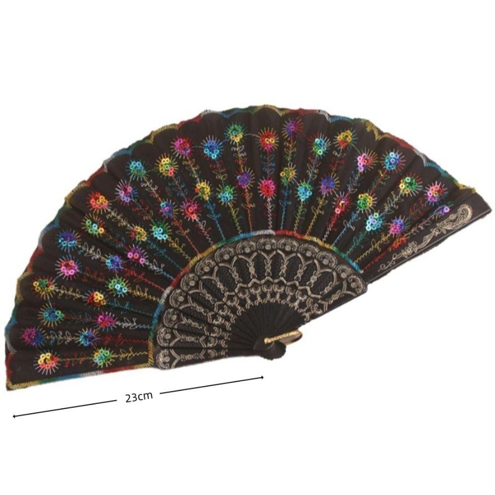 Sequin Embroidery Chinese Folding Fan Peacock Pattern Handheld Fan Plastic Fan Home Decor