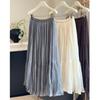 New high-end pleated mesh stitching A-shaped skirt women's autumn elastic waist solid color versatile medium and long fairy skirt