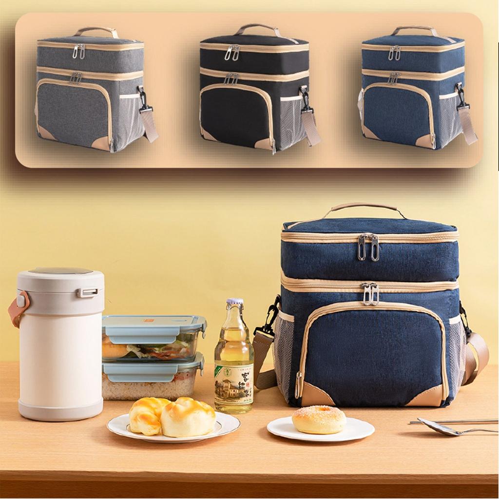 Isolierte große Lunchbox, doppelte robuste Lunchtasche, auslaufsichere Kühltasche, geeignet für Männer und Frauen, Erwachsene, Flug, Strand, Tagesausflug