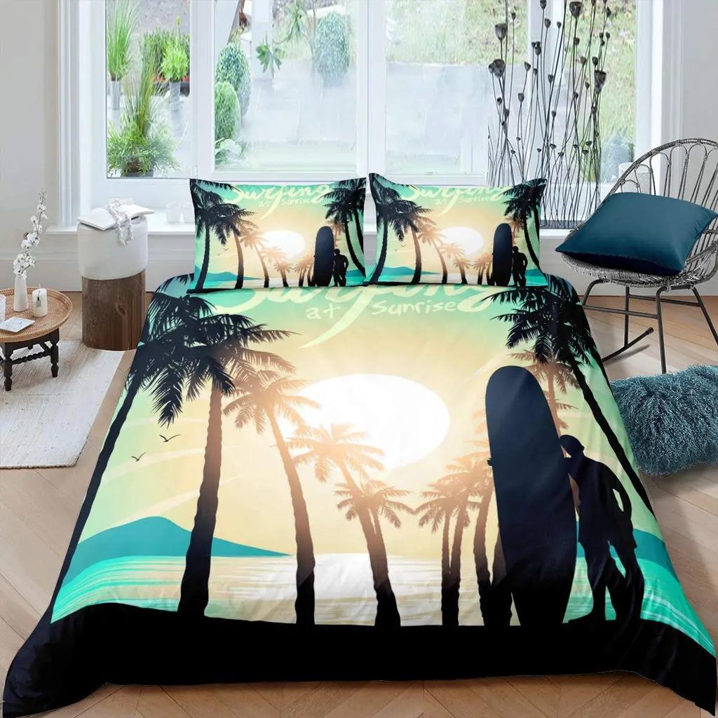 Luxury Sunset Surfing For Teens Boys Girls Adults Kid Gift Duvet Cover Summer Beach Theme For Bedroom Decoration Queen King Size