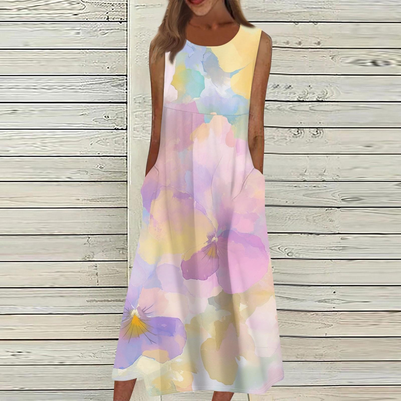 

Жен. Повседневные платья с принтом Круглый вырез Классический Классический На открытом воздухе Повседневные Без рукавов Свободные платья L