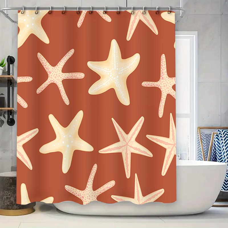 

Starfish Bath Shower Curtain Decorative Waterproof Fabric For Bathroom Home Decor Coral White Pink Colorful Print 72X84 Inches. W60H190(CM)-1 Pcs