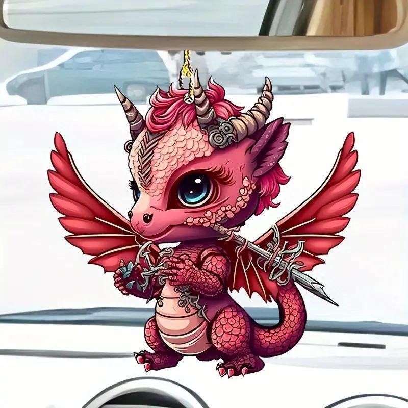 Dinosaur Cute Blue Acrylic Interior Car Hanging Decor And Practical Keychain Accessory Set