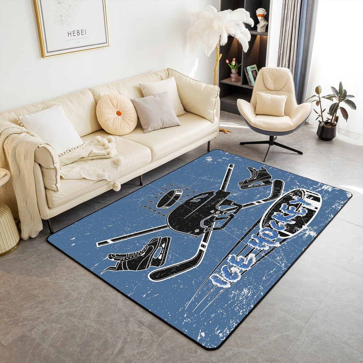 

Ковер с хоккейной тематикой, домашний плюшевый нескользящий ковер для хоккея, спортивный ковер для декора гостиной, спальни, игровой комнаты, напольный коврик для хоккеиста 40x60cm 16x24 inch