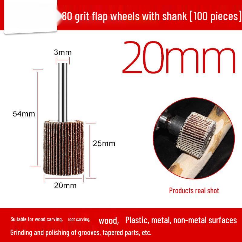 100pcs 3x20mm 80 Grit Flap Sanding Wheels with 3mm Shank