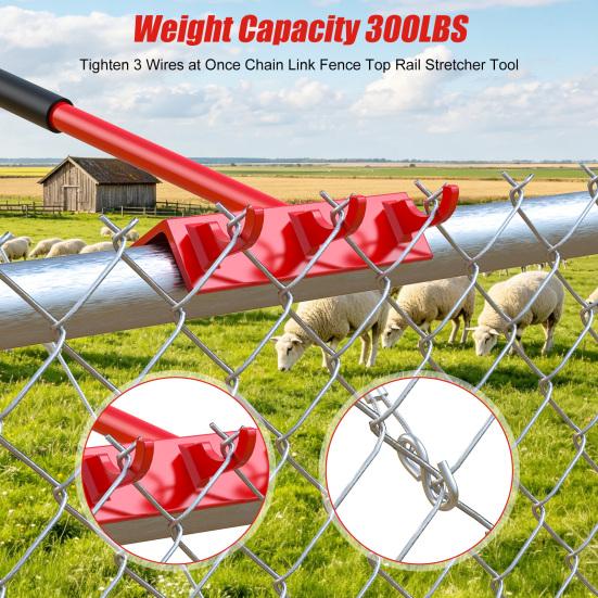 Top Rail Fabric Hanging Tool Chain Link Fence Tensioner Tool Heavy Duty Steel Stretcher with Heavy-Duty Cable Hook & Non-Slip Handle for One-Person