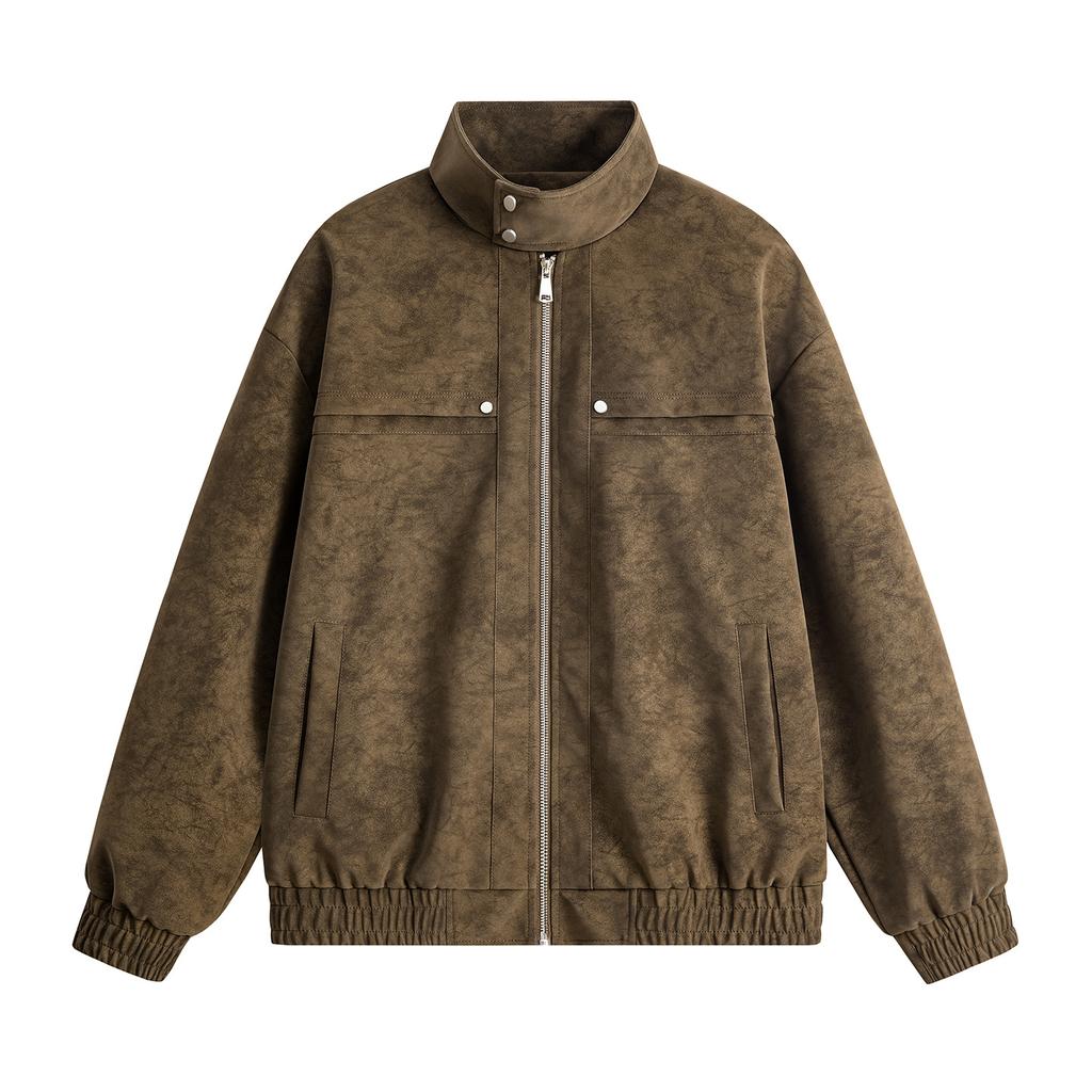 New suede PU leather jacket American retro men's stand-up collar leather jacket top
