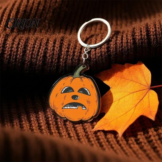 Durable Metal Key Chain Halloween Creepy Pumpkin Acrylic Keychain, Double-sided Head Ring for Backpacks, Decorative Car Holiday Party Bag Accessory