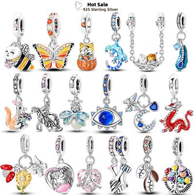 Charms Fatti a Mano per Piercing Argento Rame Ape Lucciola Charms Piuma Drago Rosso Fiori Perline Per Braccialetto Donna Gioielli Regali