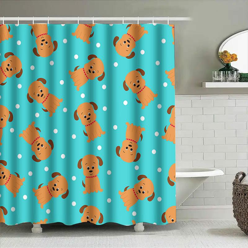 Adorable Blue Dog Print Shower Curtain Set For Bathroom Decorations Perfect Gift Idea For Animal Lovers!