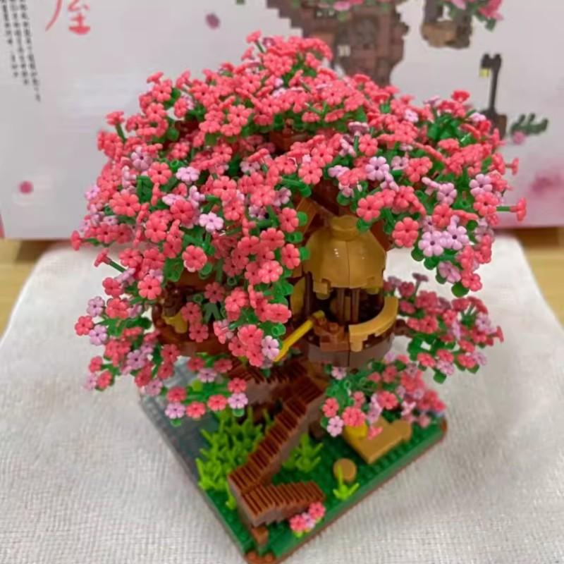OUZEY Cherry Tree House Bonsai Construction Set Building Blocks DlY Toy Sakura Tree Home Decoration Ornaments Holiday Girlfriend