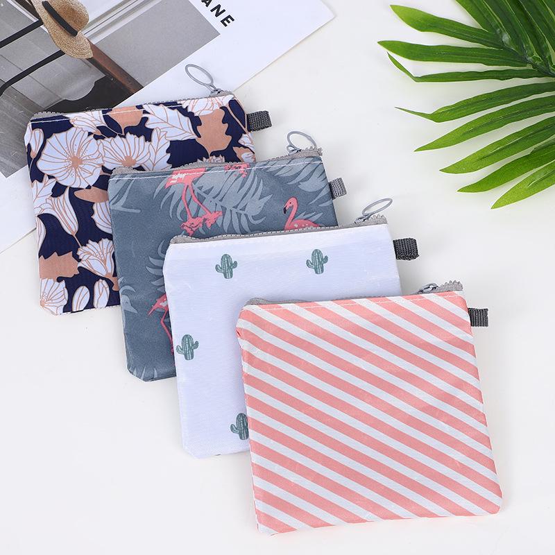 Zippered Cartoon Print Sanitary Pad, Coin, Earphone, Key, Card Storage Pouch