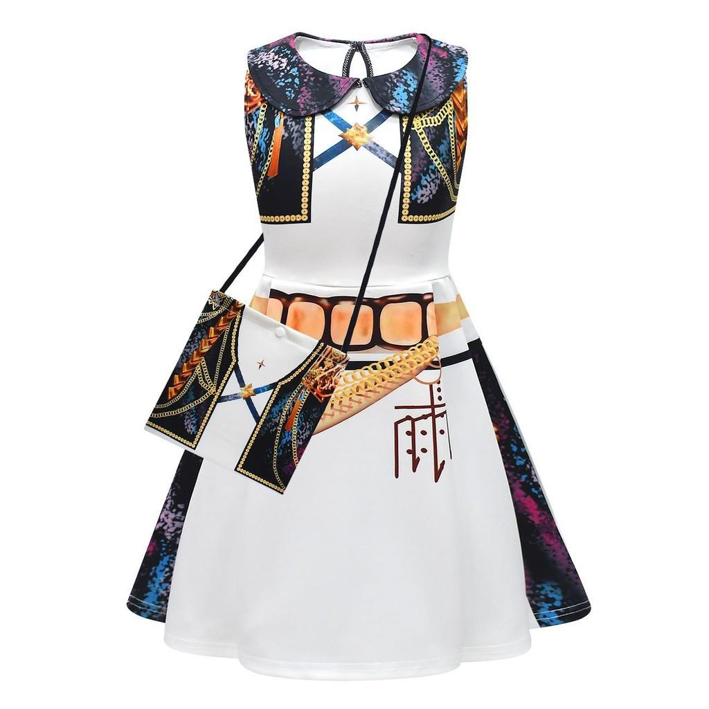 Dětské Dívčí Anime Kreslený POP Zpěvačka Super Star Rumi Mira Zoey Tištěné Klopový Límec Bez Rukávů Šaty Sada s Taškou Halloweenské Cosplay Kostýmy