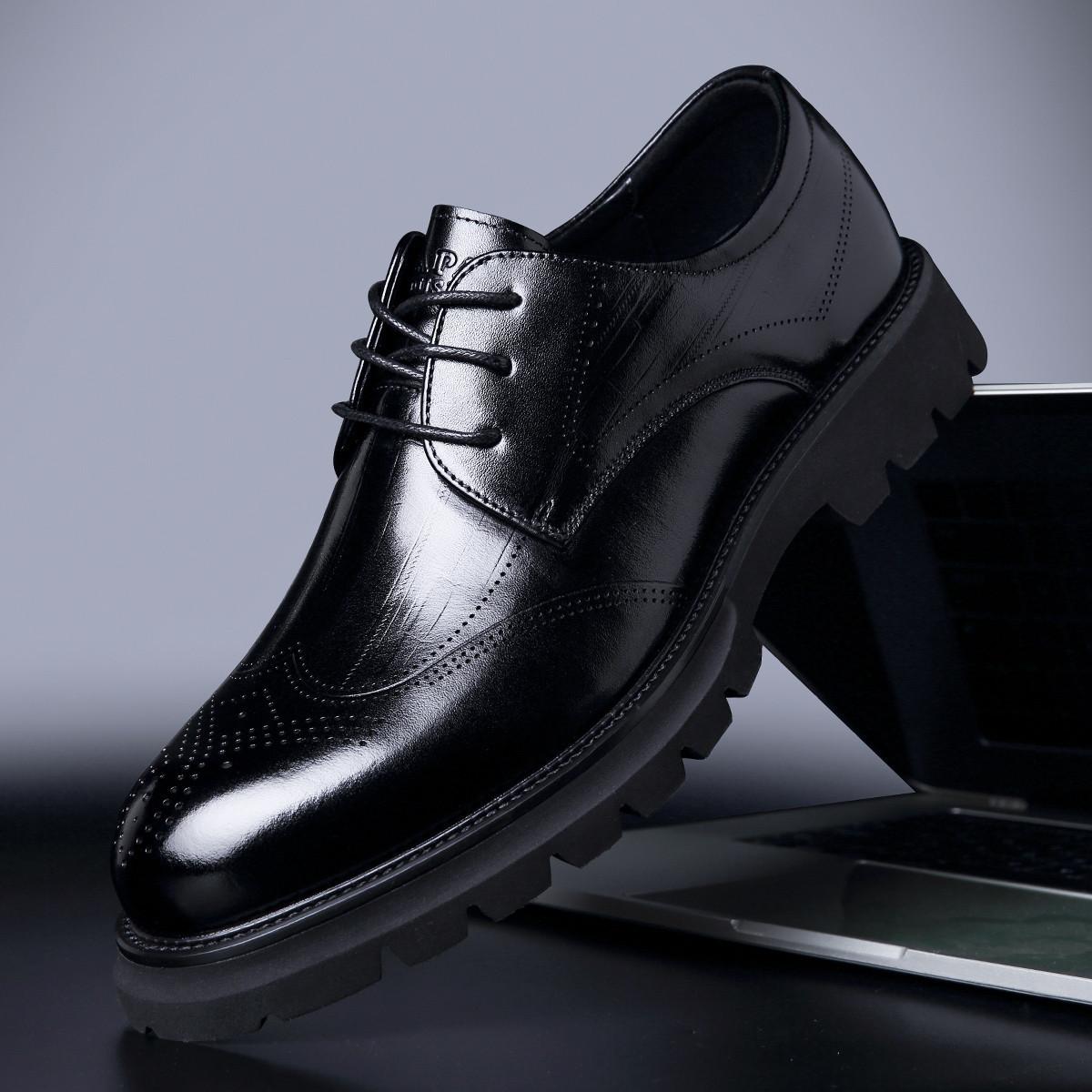 

2025 мужская кожаная обувь Brock натуральная кожа мужская обувь первый слой коровьей кожи деловая нарядная свадебная дерби обувь черная высококлассная 43