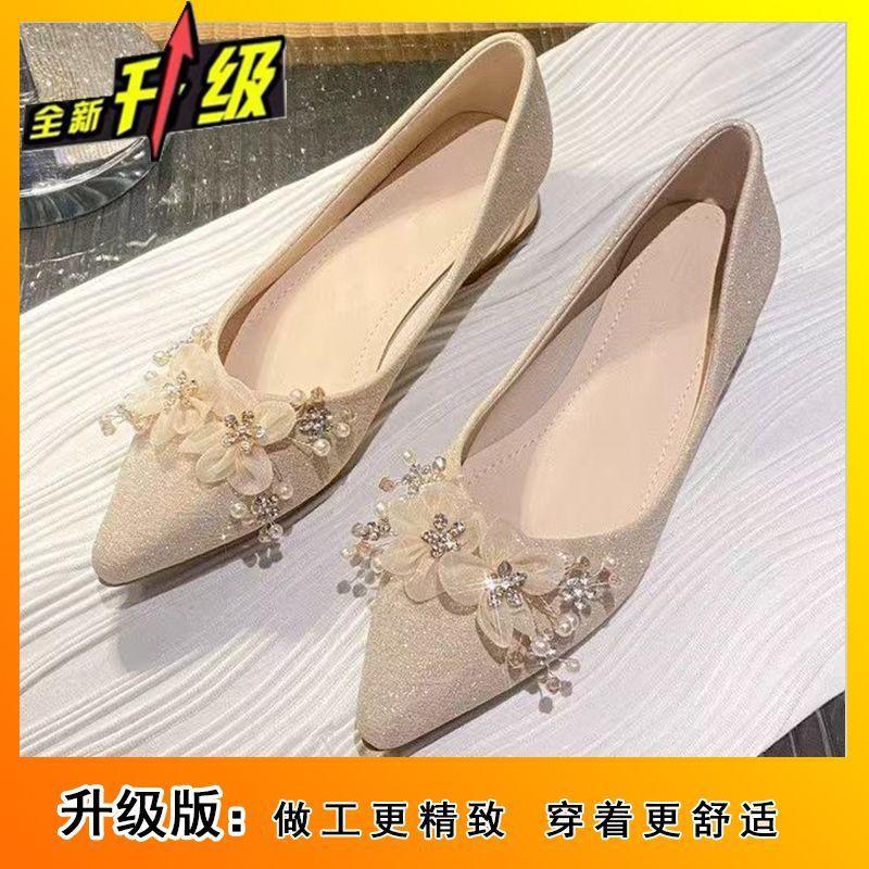 

Bridal shoes single shoes are not tired women s wedding shoes 2025 spring and summer new French flowers bridesmaids pointed single shoes women 40