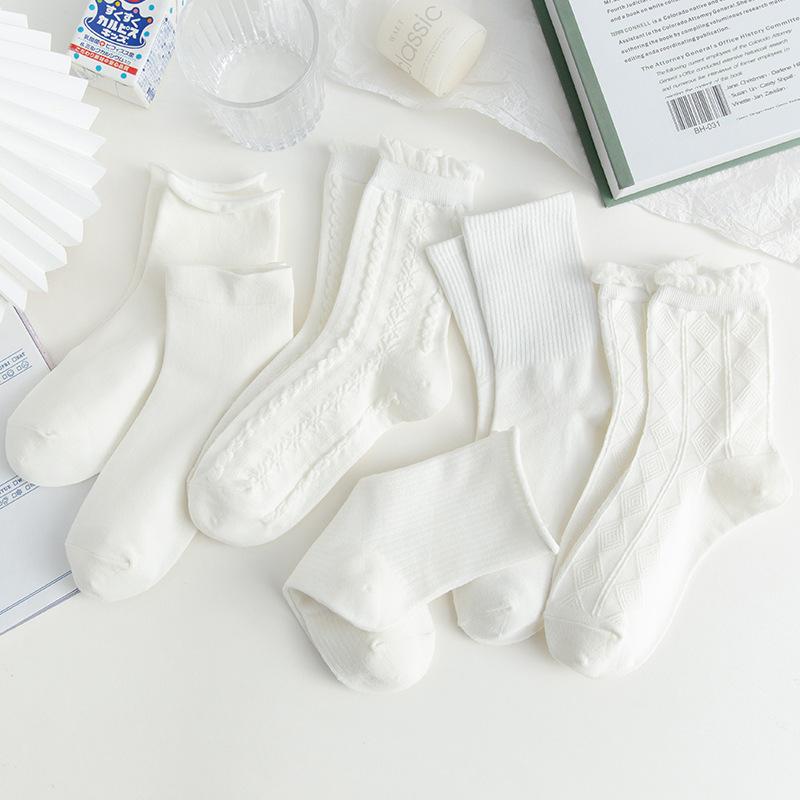 White Socks for Women, Mid-calf Summer Socks, Long Calf Spring and Autumn Socks, Trendy Lace Socks, School Style