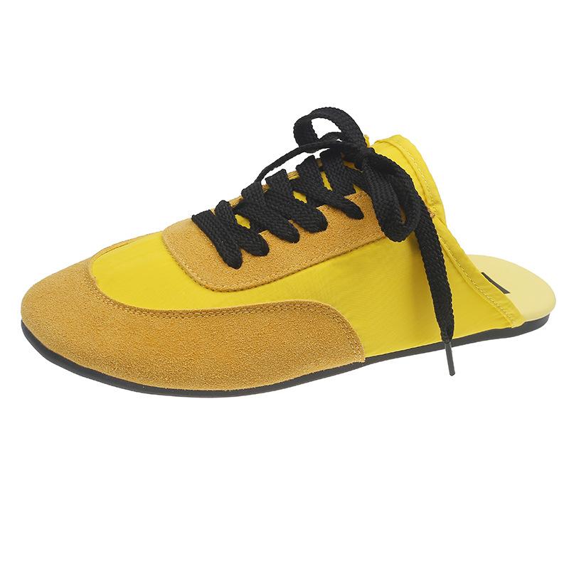 European and American color matching bag head half slippers women's outer wear 2025 spring new flat-bottomed lazy one-pedal Muller training shoes