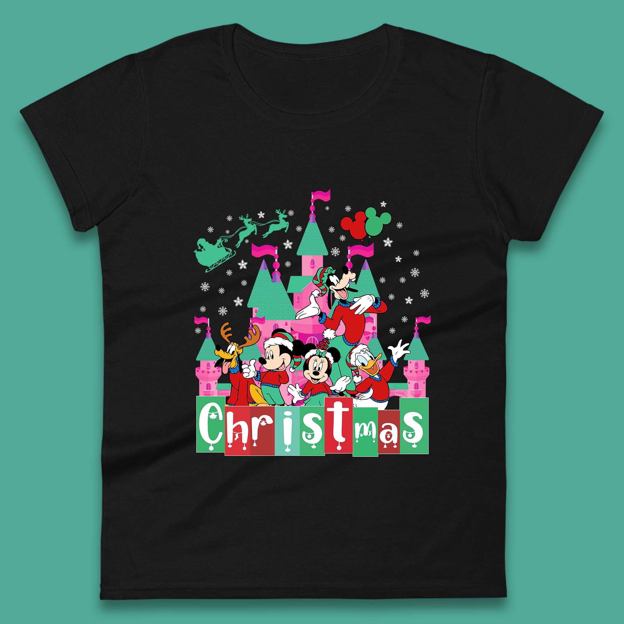 Christmas Disneyland Santa Mickey And Friends Womens T Shirt Mens Tops Tees Unisex S