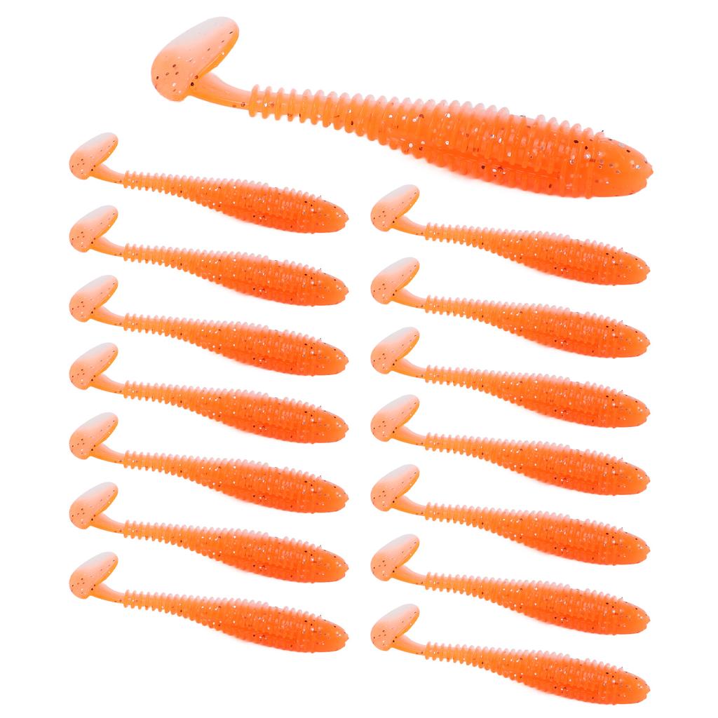 15Pcs Silicone Soft Lure Simulation T Tail Fishing Bait Double Color with Spiral Pattern for Sea