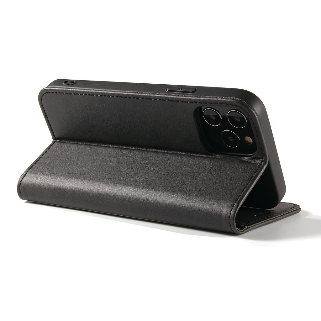 For iPhone 11 Pro Max 6.5 inch Calf Texture Phone Shell Wallet Phone Cover Auto-absorbed Leather Stand Case