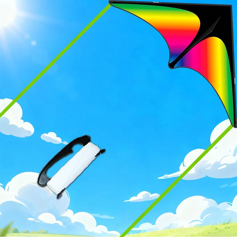 Rainbow Triangle Kite with Double Tail - Colorful Cartoon Design for Children & Adults