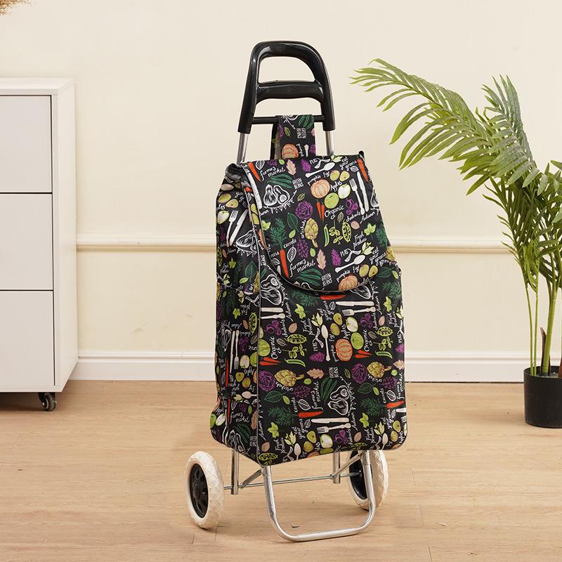 Portable Folding Trolley Cart for Seniors - Floral Pattern, Large Capacity for Grocery Shopping and Home Use