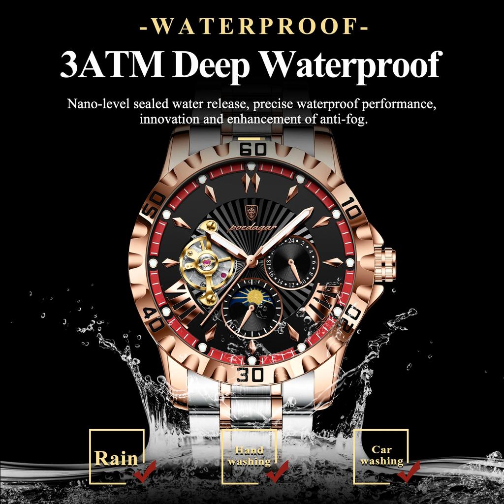 POEDAGAR 1415 Luxus Herren Skelett Tourbillon Automatisch Mechanische Herrenuhr Wasserdicht Leuchtend Edelstahl Herrenuhren