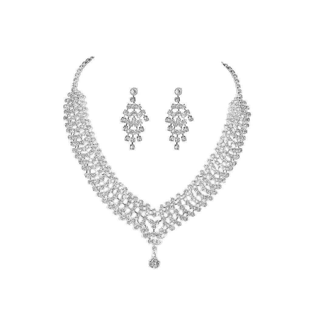 Rhinestone Necklace, Earrings, Two-piece Set, Fashion Trend Item, Ear Jewelry.