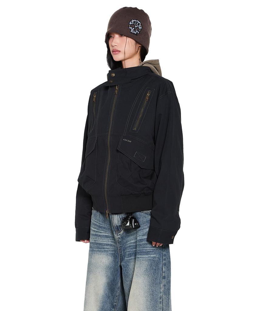 Aakam Zippered High Neck Jacket (Black)