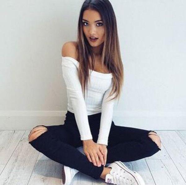 Premium Quality Mode Femme Decollete Crop Top With Long Sleeves For Stylish Comfort