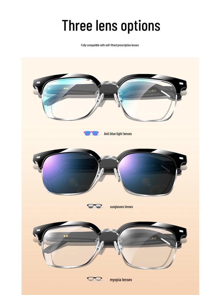 Multi-Function Smart Bluetooth Glasses: Anti-Blue Light Sunglasses, Headphone, Voice Translation, Music & Call Features, Interchangeable Lenses.