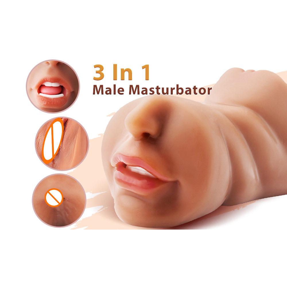 3in1 realistischer Mund Vagina Analplug Männlicher Masturbatorbecher Deep Throat Silikondildo Lustspielzeug für Männer