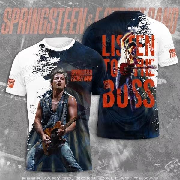 Classic Rock Band Bruce Springsteen 3D Print T-shirts Fashion Hip Hop Short Sleeve Men's T-shirts - Soft Medium Stretch Summer Relaxed Fit Clothing