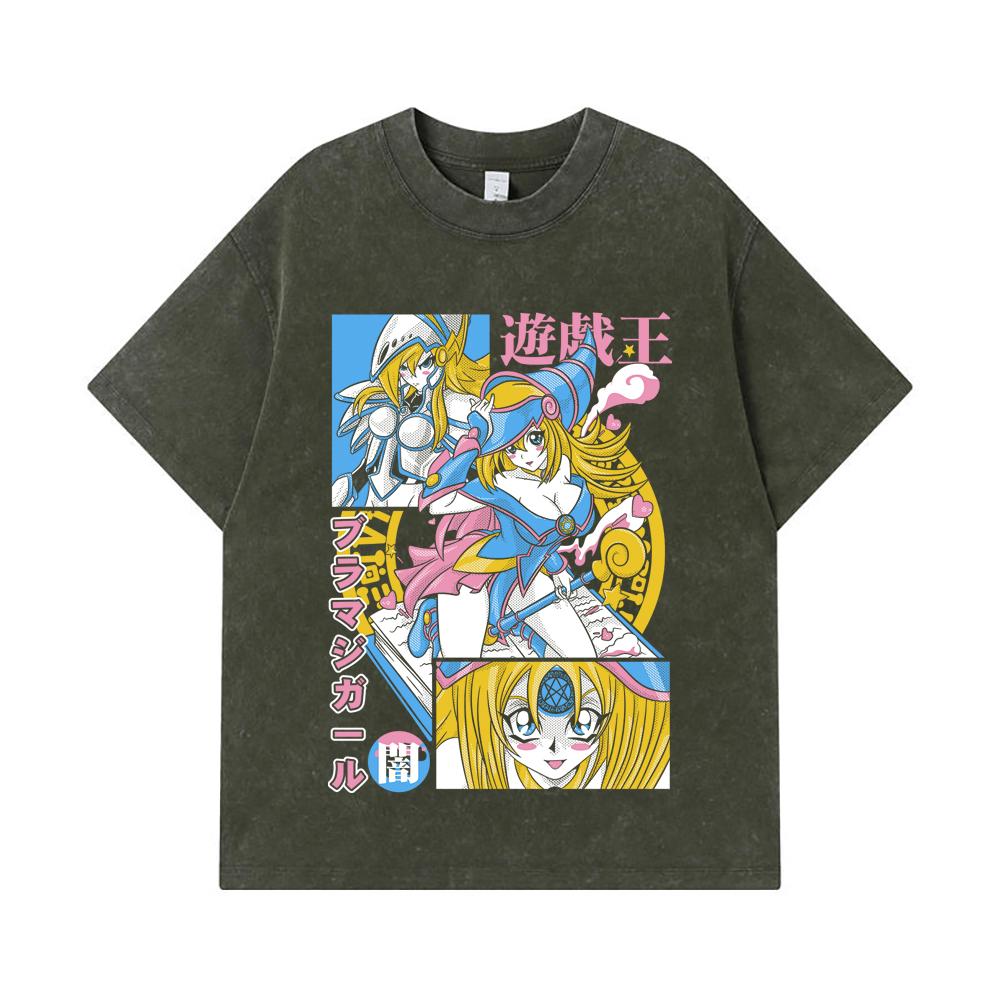 

Стиранные футболки 275 г/м² 100% Хлопок Yu-Gi-Oh V4 Принт Maga Obscura Унисекс Тяжелая хлопковая футболка S армия зеленый