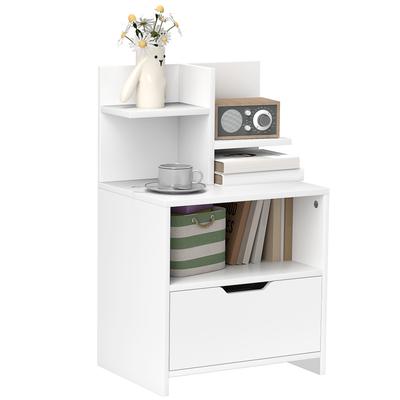 Bedside Table Nightstand with Drawer, Niche and Storage Shelves Wood Effect 45 X 35 X 73 Cm White