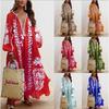 2024 European and American New Women's Clothes Ethnic Embroidery Flower Loose Oversized Long Sleeves Dress Women's Robe