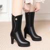 7cm 9cm Elegant Women's Shoes Mid Leg Winter Plush Boots Block High Heel Warm Fur Motorcycle Boots for Office Mom Dress