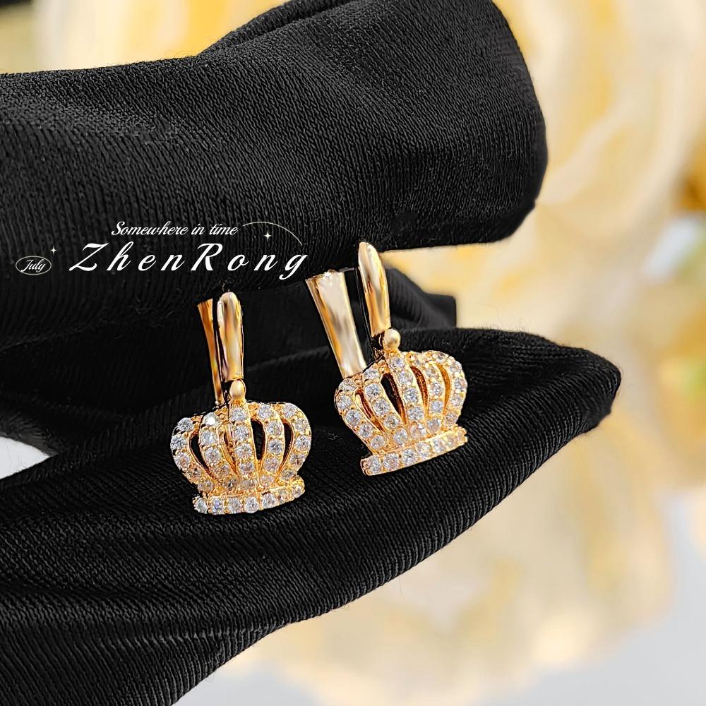 Elegant Crown Earrings for Women Luxury Zircon Stud Earrings Fashionable European Style Ear Cuff Jewelry