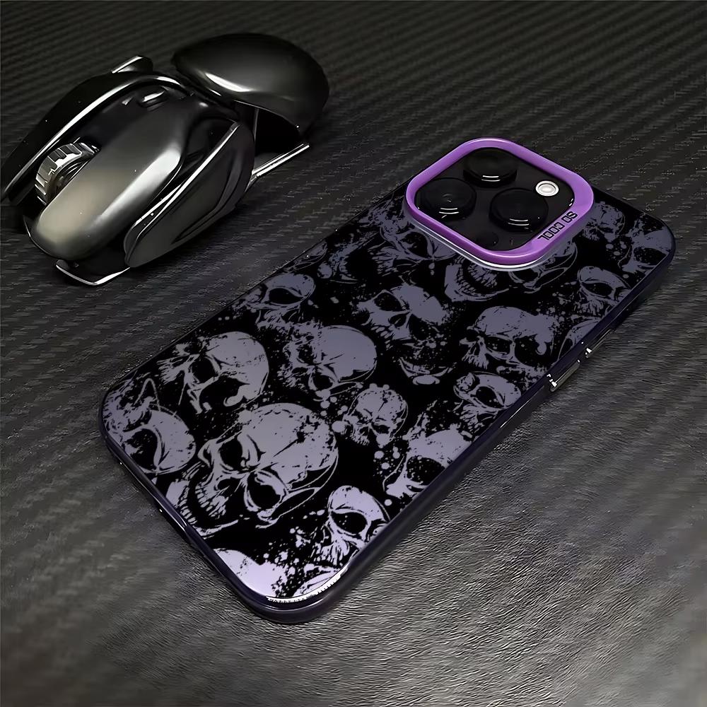Heavy Duty Shockproof Black Art Skull Case For Iphone 17 Air 16 16e 15plus 14 13 12 11 Pro Max Matte Protective Back Cover