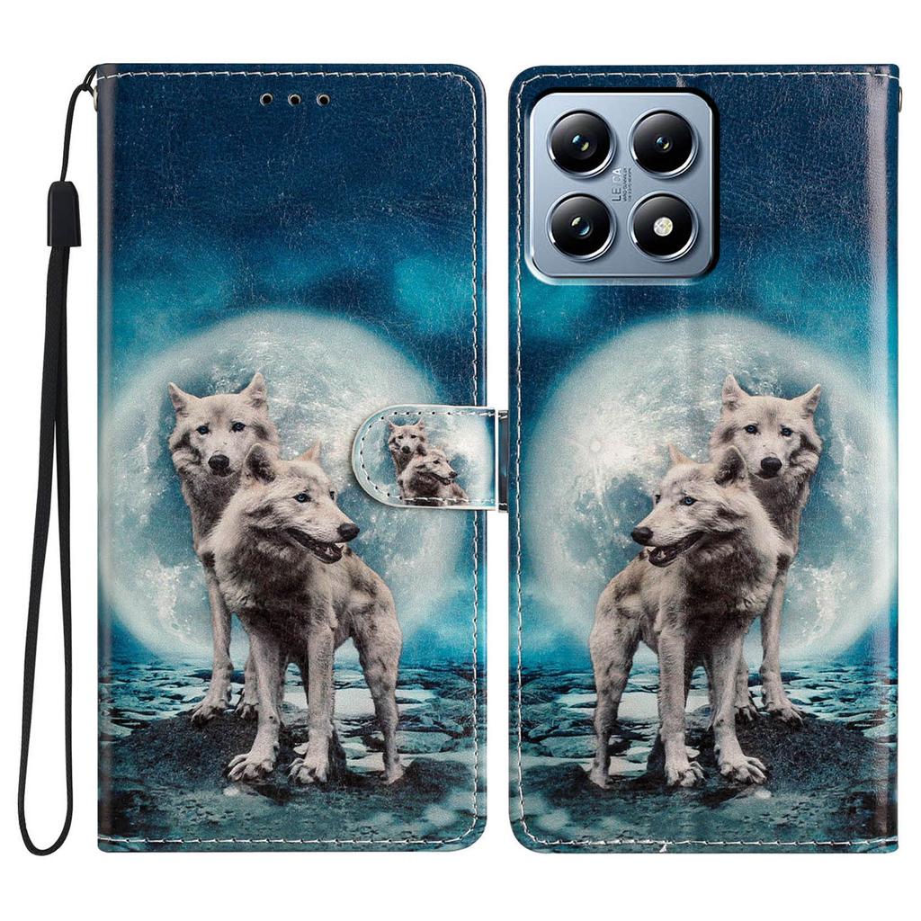 For Xiaomi 14T Pro Wallet Case PU Leather Pattern Printing Stand Phone Cover with Strap