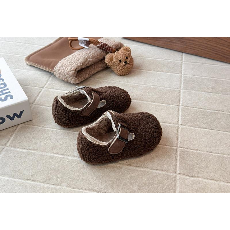 Vintage Korean Style Kids Fleece Lined Warm Fur Winter Shoes For Boys And Girls