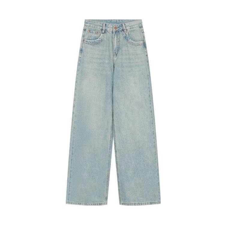 Light-coloured Wide-legged Jeans Female Large Size Loose Skinny Pear-shaped Drape Straight Straight Trousers Jeans for Women Long Denim Pants
