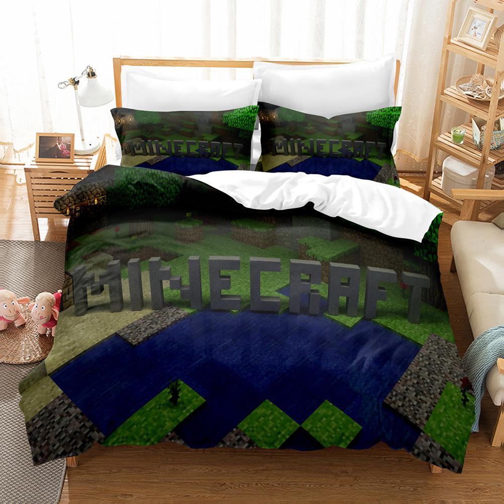 3D Digital Printing Quilt Set Three-Piece Minecraft Game Children'S Cartoon