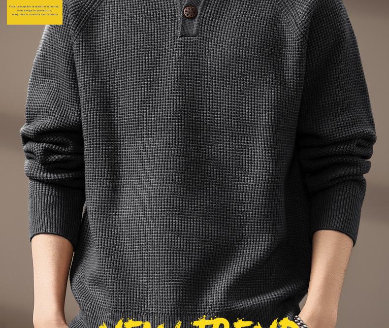 High-End Men's Retro Henley Collar Knitwear - Autumn Casual Loose Fit Sweater