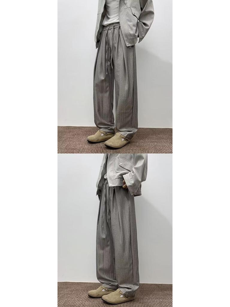 Men's Retro Slim Fit Striped Dress Pants - Casual, Loose, High Street Style for Spring and Autumn
